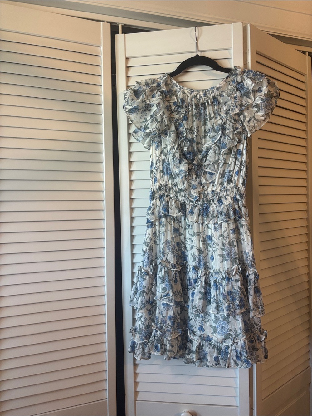 Rebecca Taylor Blue and White Floral Ruffle Mini Dress